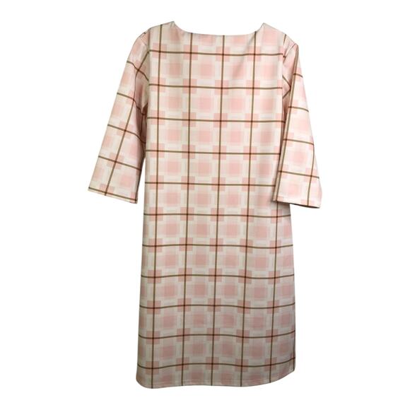 Vera Fishbaugh Dress Womens Pink White Plaid V-Neck Elbow Length Sleeve - Picture 8 of 9